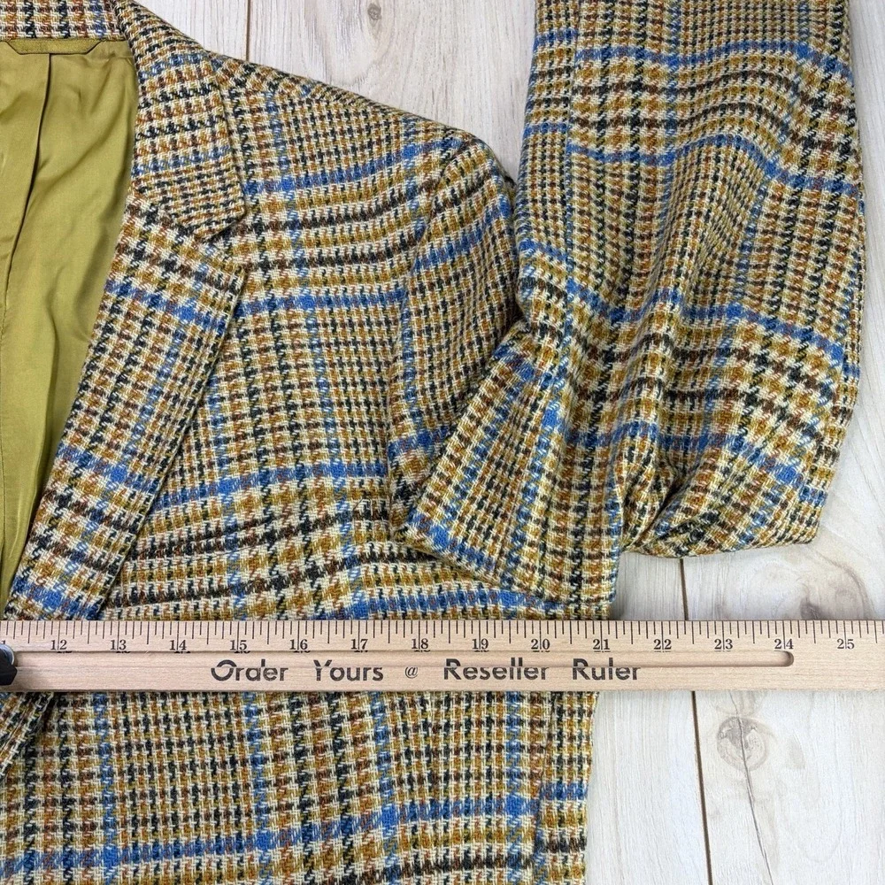 VTG 60s Saks Fifth Avenue British Wool Tweed Prince Of Wales Blazer Mens 40R